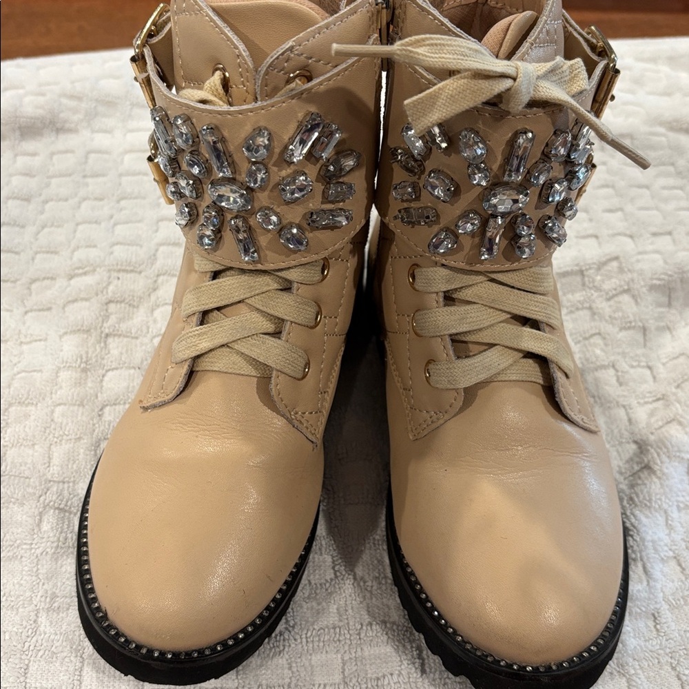 Embellished Beige Ankle Boots